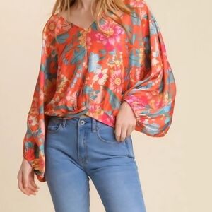 Umgee Floral Blouse Women's XL Boho Cottagecore Peasant